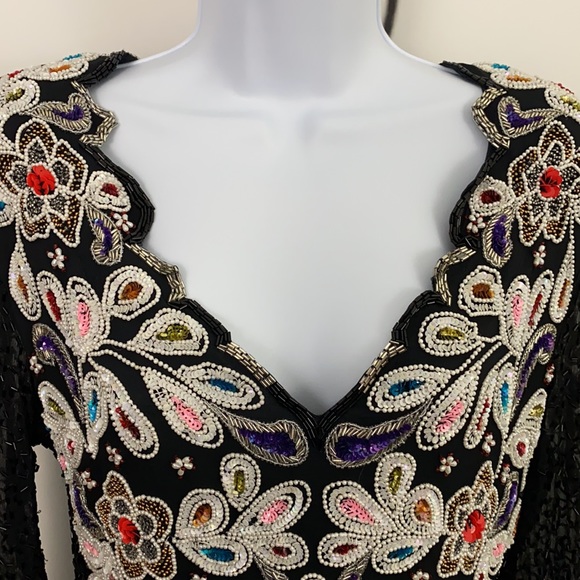 * Vintage Baluchi Creation 100% Silk Sequin Beaded Dress 80’s 90’s Vintage Dress - Picture 12 of 17